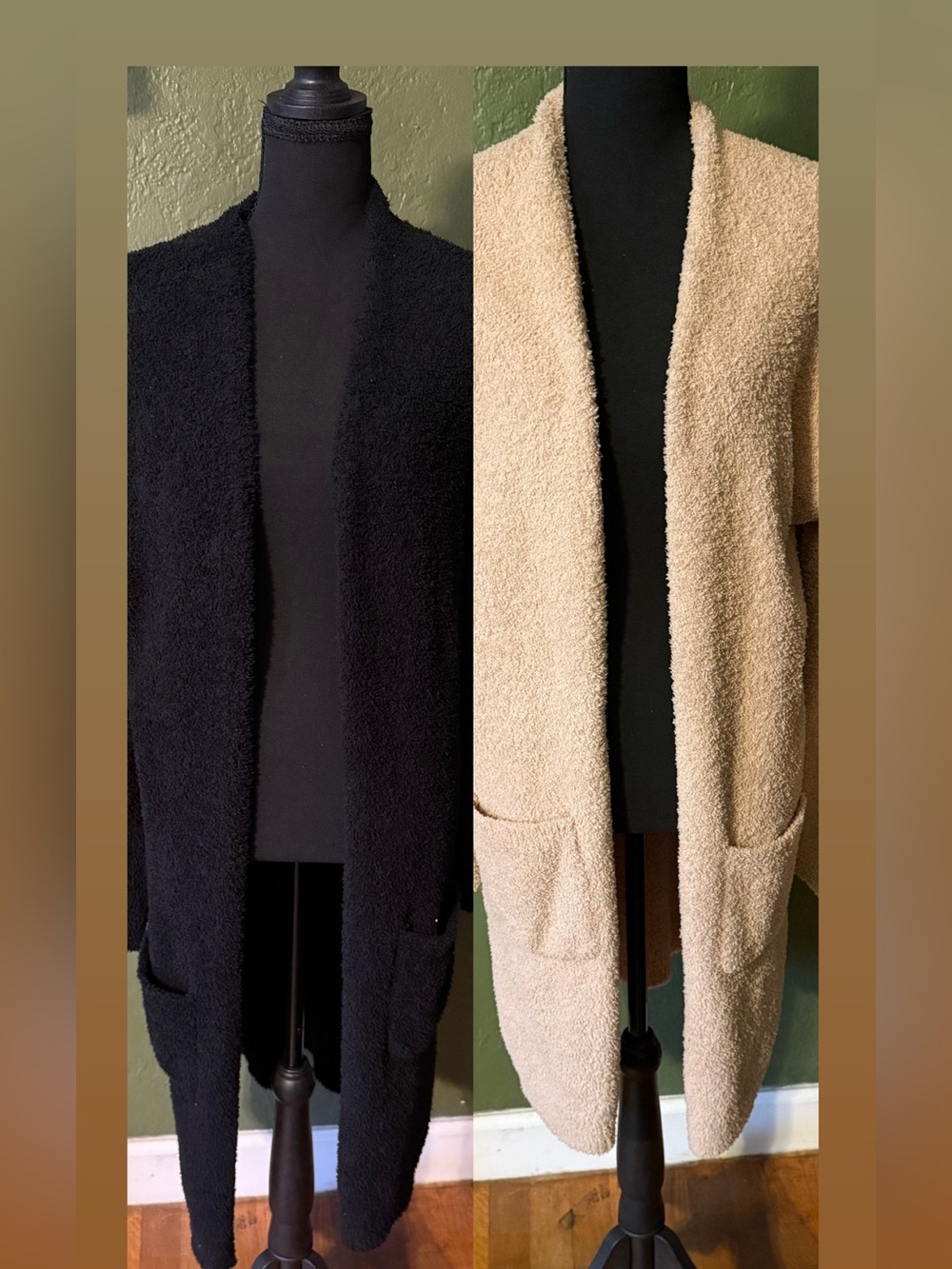 Thread & Supply Black and Beige Open-Front Long Cardigan